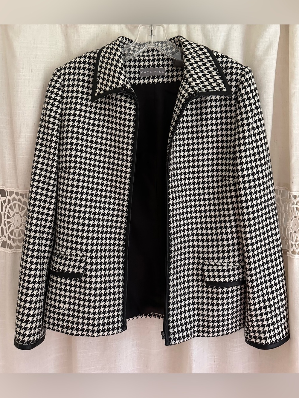 Kate Hill Black & White Houndstooth Blazer with Black Trim